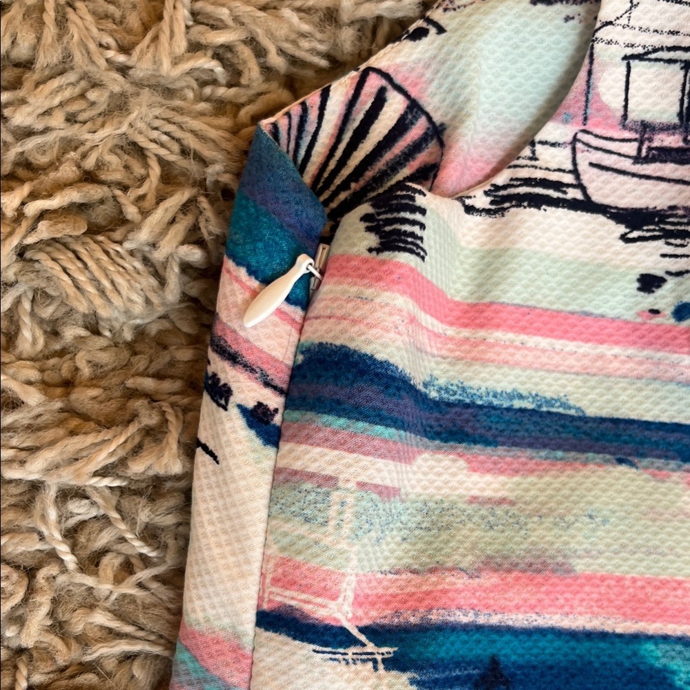 Talbots Striped Seaside Print Dress - Pink & Blue - Size 12 - Picture 8 of 11